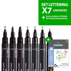 Uni Pin Microfibra Set Lettering X7 Unidades + Block Canson