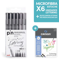 Uni Pin Microfibra Estuche X6 Surtido Lettering+block Canson