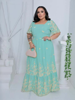 vestido plus sise lese algodão bordado verde 0721 - comprar online