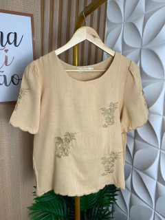 blusa curta linho bordado marfim 0601 na internet