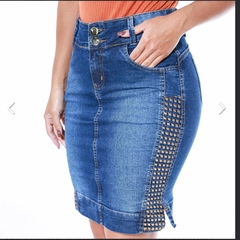 Saia jeans com extras lareral 232 - comprar online