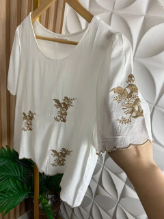 blusa curta linho bordado branco 0601 - comprar online