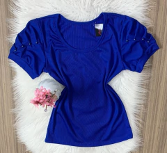 blusa canelada azul royal 0379 - Re Dias Moda Evangélica