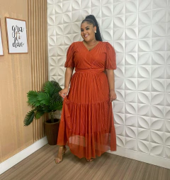 vestido plus sise tule transpassado terracota 0308 - comprar online