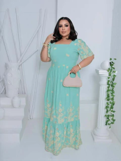 Imagem do vestido plus sise lese algodão bordado verde 0721