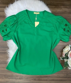 Blusa crepe seda verde plus sise 0149 - comprar online