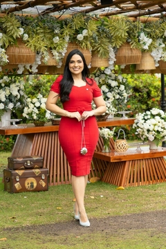 Vestido vermelho Tubinho de Bengaline 082