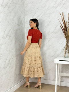 blusa canelada flor Terra cota 01 na internet