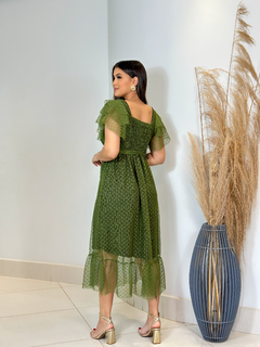 Vestido tule poá verde 133 na internet