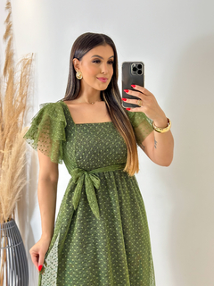 Vestido tule poá verde 133 - loja online