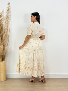 vestido lese bordado NUDE 067 - Re Dias Moda Evangélica