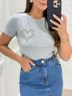 Blusa algodão coração cinza 34 - comprar online