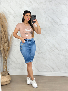 Saia jeans ilhós no bolso 227 - comprar online