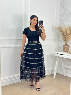 saia tule preto com detalhes prata 102 - comprar online