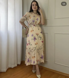 VESTIDO PLISSADO Amarelo- 0719 - Re Dias Moda Evangélica