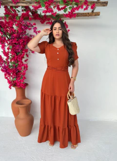 Vestido crepe terra cota larissa 187 - Re Dias Moda Evangélica