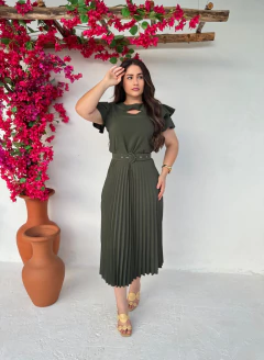 Vestido plissado verde militar 360 na internet