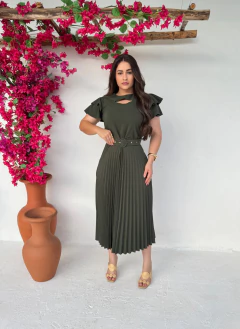 Vestido plissado verde militar 360 - comprar online