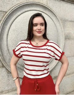conjunto viscolaycra listrado vermelho -088 - Re Dias Moda Evangélica