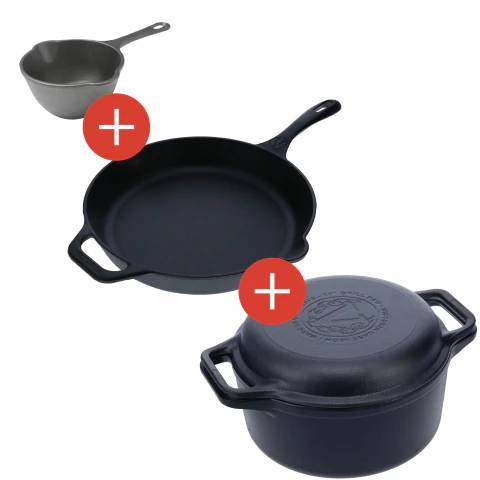 Sartén 25cm + Salsera 14cm + Combo Cooker 27cm 5.7 litros Victoria Iron Cast - comprar online