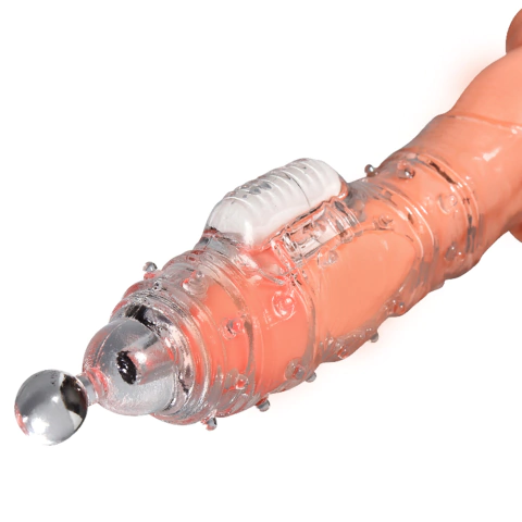 Extensor peniano vibro cristal com detalhes em prateado, ideal para brinquedos eróticos.