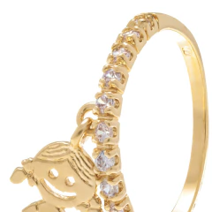 Anel Cravejado Com 10 Zirconias De 1,75Mm Com Pendant De Menina.