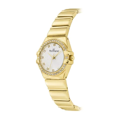 Relogio Rommanel Analogico Social Dourado, Com 34 Cristais Mostrador Branco Texturizado Com 12 Cristais 650119 - comprar online