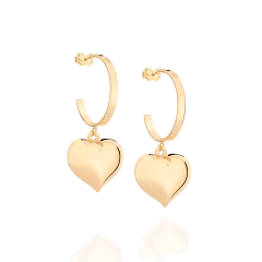 Brinco Rommanel Meia Argola com Coração Pendurado Abaulado - loja online