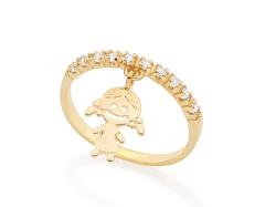 Anel Cravejado Com 10 Zirconias De 1,75Mm Com Pendant De Menina. - loja online