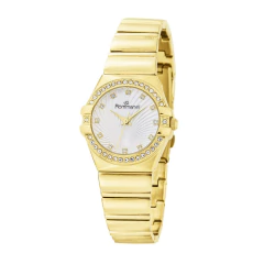 Relogio Rommanel Analogico Social Dourado, Com 34 Cristais Mostrador Branco Texturizado Com 12 Cristais 650119 - loja online