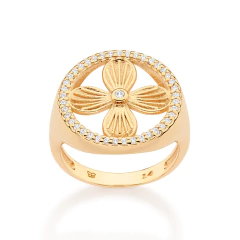 Imagem do Anel Boho Com Flor Vazada Ao Centro Cravejada Por 41 Zirconias De 1,00 Mm E 1 Zirconia De 1,50 Mm.(Joia Licenciada Colec