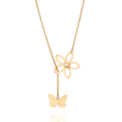 CCORDÃO ROMMANEL BANHADO A OURO 18K FIO PORTUGUÊS COM FLOR E BORBOLETA