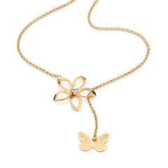 CCORDÃO ROMMANEL BANHADO A OURO 18K FIO PORTUGUÊS COM FLOR E BORBOLETA - loja online