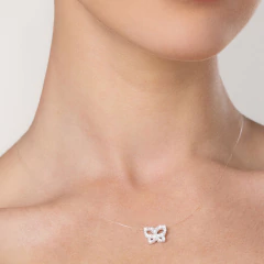 Gargantilha Prata Rommanel Nylon Borboleta com Zircônias - comprar online