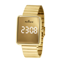 Relógio Rommanel Luxo Dourado Digital Led Retangular Moderno - loja online