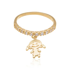 Imagem do Anel Cravejado Com 10 Zirconias De 1,75Mm Com Pendant De Menina.