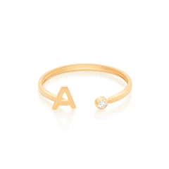 Anel Ajustavel, Formado Por Letra De Um Lado E 1 Zirconia De 2,0 Mm Do Outro Lado. - loja online
