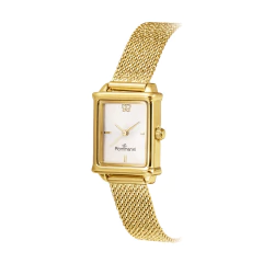 Imagem do Relogio Analogico Social Dourado, Caixa Retangular De Metal, Mostrador Cinza Metalico Com 1 Borboleta, Ponteiros Dourado