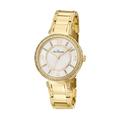 Relogio Analogico Dourado, Caixa Redonda De Metal Com 72 Cristais, Mostrador Cinza Metalico Com 24 Cristais, Numeros E P - loja online