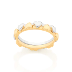 Anel Duplo Com Aro Formado Por Coracoes. (Banhado A Ouro E Em Platina)