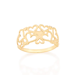 Anel Com Detalhe De Coracoes De Diferentes Tamanhos, Lisos E Vazados. - Joias Rommanel | Carla Damasceno Joias