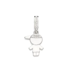 Berloque Redondo Cravejado Por 14 Zirconias De 1,0 Mm, Composto Por Menino Pendurado Com 3 Zirconias De 1,0 Mm No Bone.M