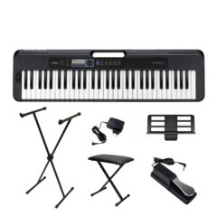 Kit Teclado Casio CT-S300 Preto Com Banqueta, Pedal e Suporte Em X - Completo