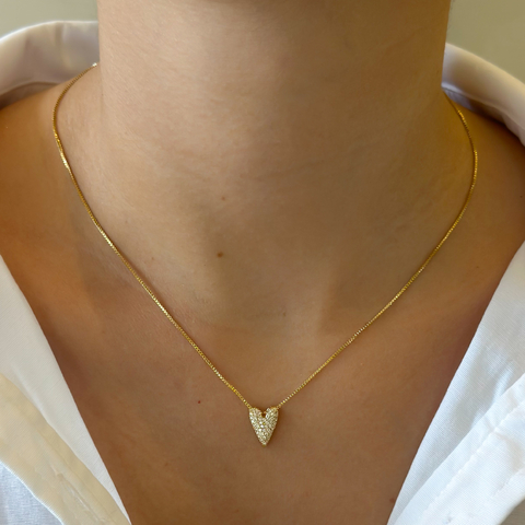 Colar coração cravejado ágape - ouro18k - comprar online
