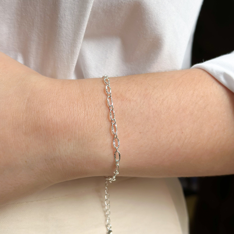 Pulseira elos detalhados diamantada - prata925 - comprar online