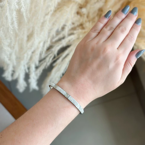 Bracelete inspiração com zircônios - aço inoxidável - comprar online