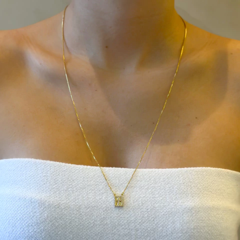 Colar plaquinha cruz cravejada - ouro18k - comprar online