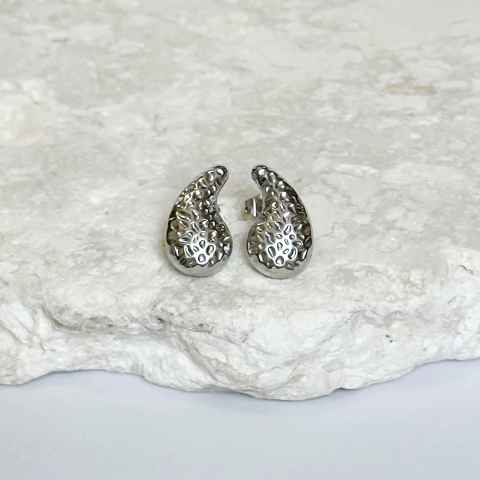 Brinco gota detalhada - aço inoxidavel - comprar online