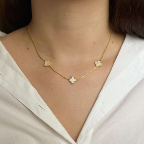 Colar 3 trevo madre pérolas veneziana - ouro18k - comprar online