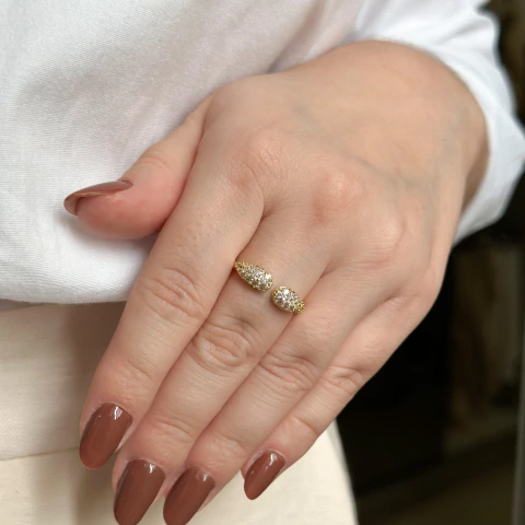 Anel duo cravejado ajustável -ouro18k - comprar online